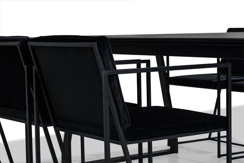 Kaj Spisebordssæt 200 cm med 6 Indy Stol - Sort/Hvid/Sort - Spisebordssæt