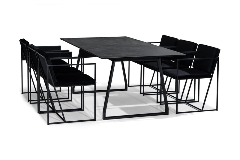 Kaj Spisebordssæt 200 cm med 6 Indy Stol - Sort/Hvid/Sort - Spisebordssæt