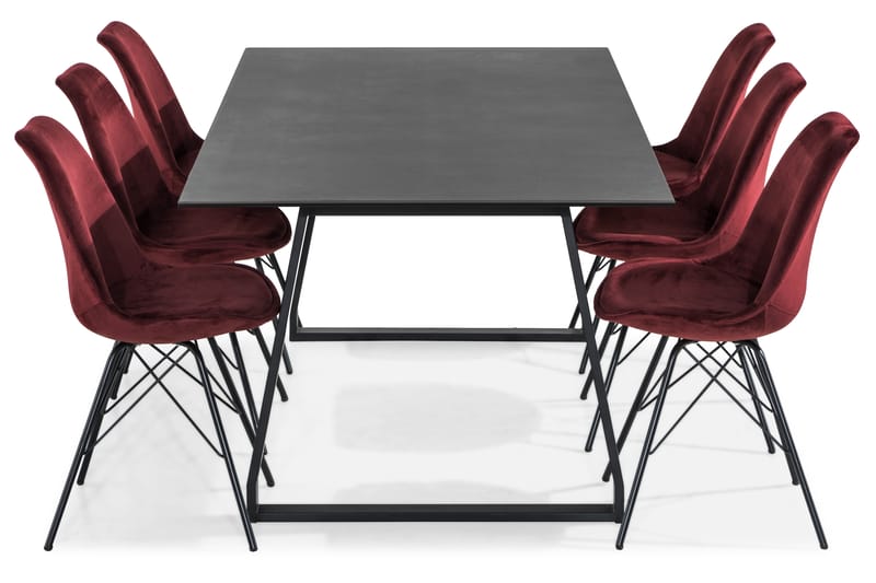 Kaj Spisebordssæt 200 cm med 6 Shell Stol Velour - Hvid/Grå - Spisebordssæt