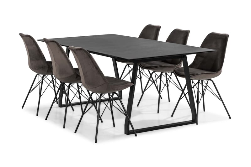 Kaj Spisebordssæt 200 cm med 6 Shell Stol Velour - Hvid/Grøn - Spisebordssæt