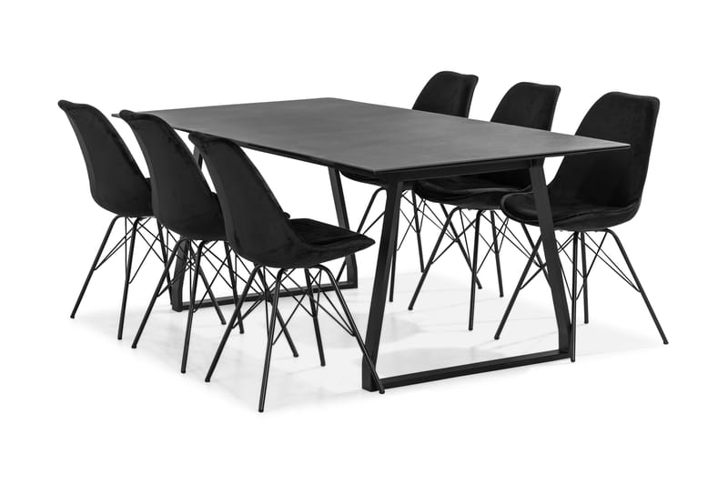 Kaj Spisebordssæt 200 cm med 6 Shell Stol Velour - Hvid/Rød - Spisebordssæt