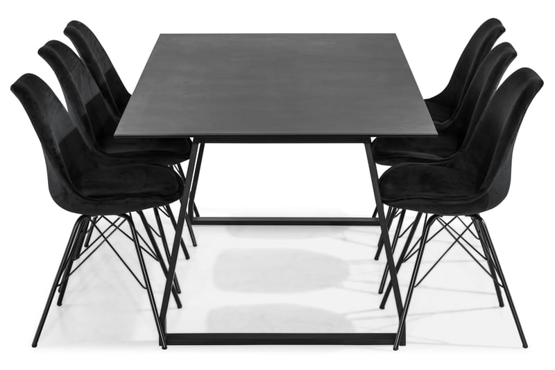 Kaj Spisebordssæt 200 cm med 6 Shell Stol Velour - Hvid/Rød - Spisebordssæt