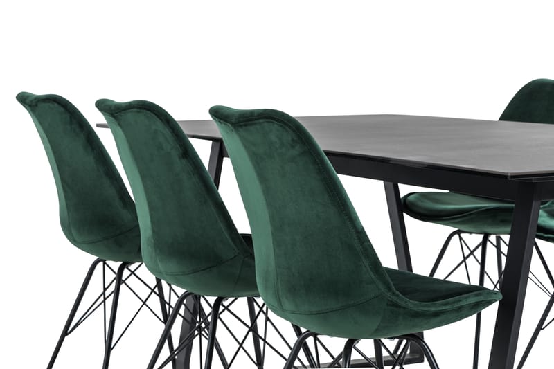 Kaj Spisebordssæt 200 cm med 6 Shell Stol Velour - Hvid/Sort - Spisebordssæt