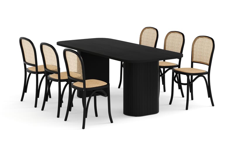 Kopparbo Spisebord 200 cm med 6 Bjarshog Spisebordsstole - Sort - Møbler - Borde - Spisebordssæt