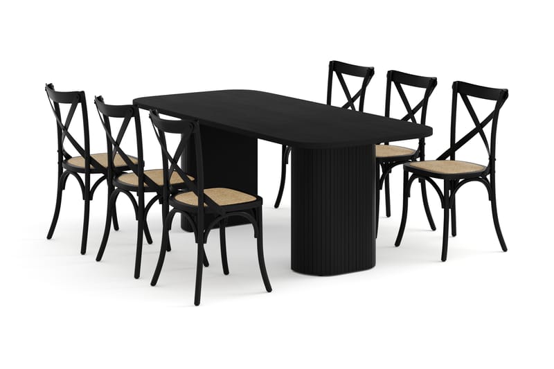 Kopparbo Spisebord 200 cm med 6 Kalb Spisebordsstole - Sort - Møbler - Borde - Spisebordssæt