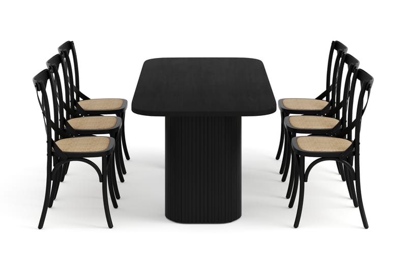 Kopparbo Spisebord 200 cm med 6 Kalb Spisebordsstole - Sort - Møbler - Borde - Spisebordssæt