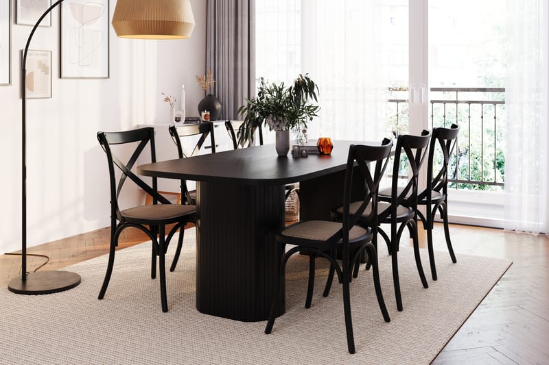 Kopparbo Spisebord 200 cm med 6 Kalb Spisebordsstole - Sort - Møbler - Borde - Spisebordssæt