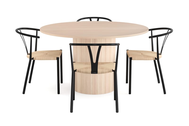 Kopparbo Spisebordssæt 130 cm Rund inkl 4 Elysia Stole - Beige / Sort - Møbler - Borde - Spisebordssæt