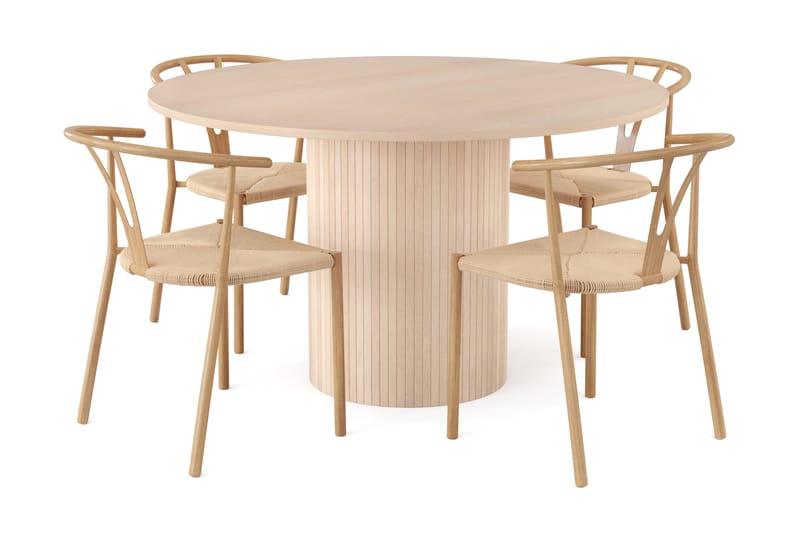 Kopparbo Spisebordssæt 130 cm Rund inkl 4 Elysia Stole - Natur - Møbler - Borde - Spisebordssæt