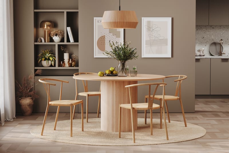 Kopparbo Spisebordssæt 130 cm Rund inkl 4 Elysia Stole - Natur - Møbler - Borde - Spisebordssæt