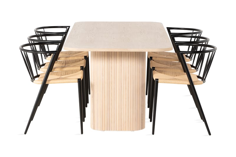 Kopparbo Spisebordssæt 200 cm inkl 6 Winston Stole - Hvid/Sort - Spisebordssæt