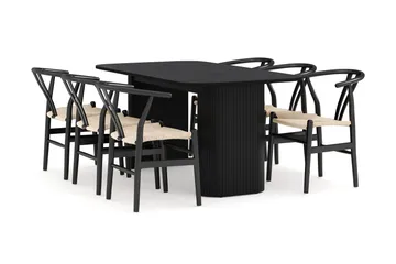 Kopparbo Spisegruppe 160 cm med 6 Dastoori Spisestol - Sort - Møbler - Borde - Spisebordssæt
