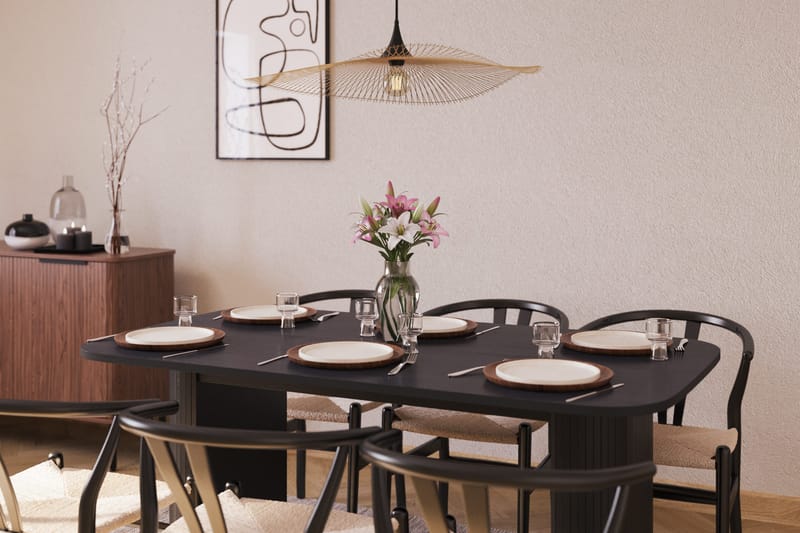 Kopparbo Spisegruppe 160 cm med 6 Dastoori Spisestol - Sort - Møbler - Borde - Spisebordssæt
