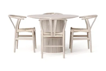Kopparbo spisegruppe rund 110 cm hvidbejdset med 4 Dastoori-spisestole - Hvidlaseret - Møbler - Borde - Spisebordssæt