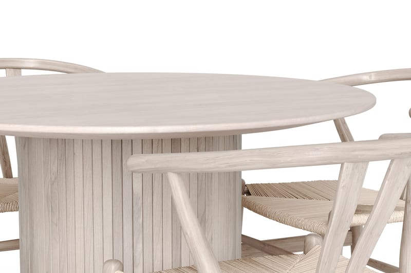 Kopparbo spisegruppe rund 110 cm hvidbejdset med 4 Dastoori-spisestole - Hvidlaseret - Møbler - Borde - Spisebordssæt