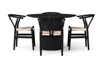 Kopparbo spisegruppe rund 110 cm sort med 4 Dastoori-spisestole - Sort - Møbler - Borde - Spisebordssæt