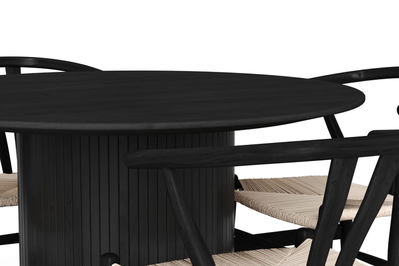 Kopparbo spisegruppe rund 110 cm sort med 4 Dastoori-spisestole - Sort - Møbler - Borde - Spisebordssæt