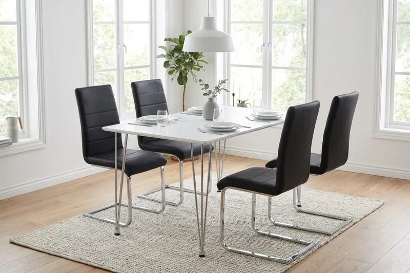 Spisebordssæt Kronblom 120 cm med 4 Cibus stole - Hvid - Møbler - Borde - Spisebordssæt