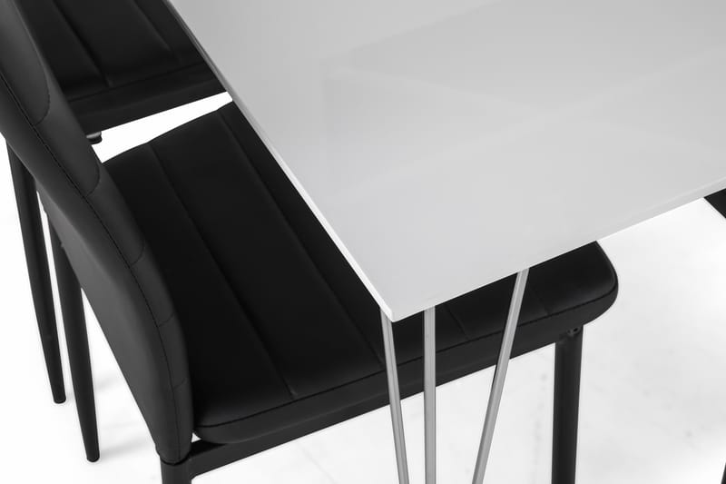 Kronblom Spisebordsæt 120 cm med 4 Ted Stol - Hvid/Krom/Sort - Spisebordssæt