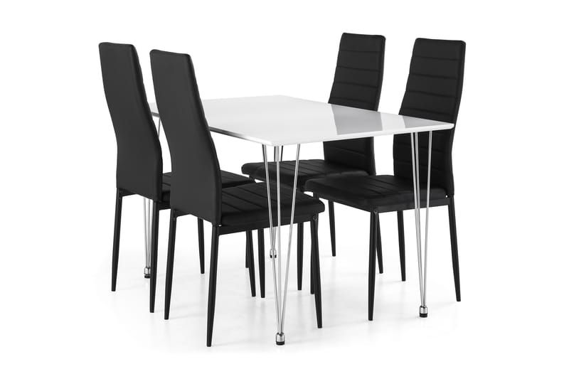 Kronblom Spisebordsæt 120 cm med 4 Ted Stol - Hvid/Krom/Sort - Spisebordssæt