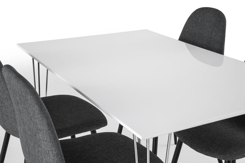 Kronblom Spisebordssæt 120cm m. 4 Nibe Stole - Hvid/Grå/Sort - Spisebordssæt