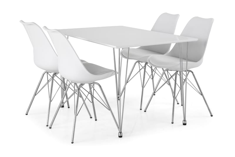 Kronblom Spisebordssæt 120cm m. 4 Shell Stole - Hvid/Krom - Spisebordssæt