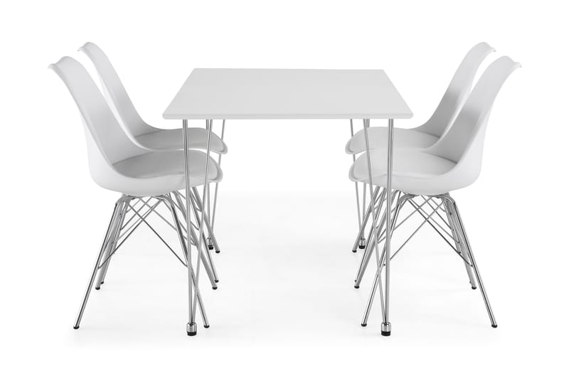 Kronblom Spisebordssæt 120cm m. 4 Shell Stole - Hvid/Krom - Spisebordssæt