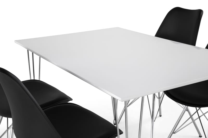 Kronblom Spisebordssæt 120cm m. 4 Shell Stole - Hvid/Sort/Krom - Spisebordssæt