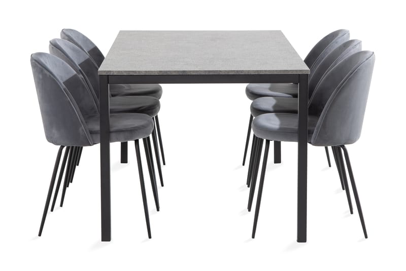 Kullaberg Spisebordssæt med 6 stk Felipe Spisebordsstole - Grå - Spisebordssæt