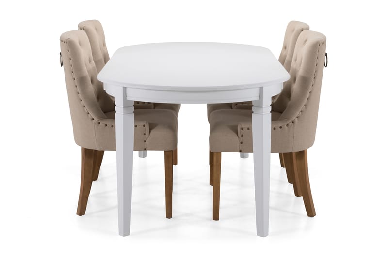 Läckö Spisebord 200 cm Oval - Hvid/Beige - Møbler - Borde - Spisebordssæt