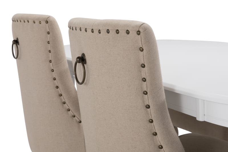 Läckö Spisebord 200 cm Oval - Hvid/Beige - Spisebordssæt