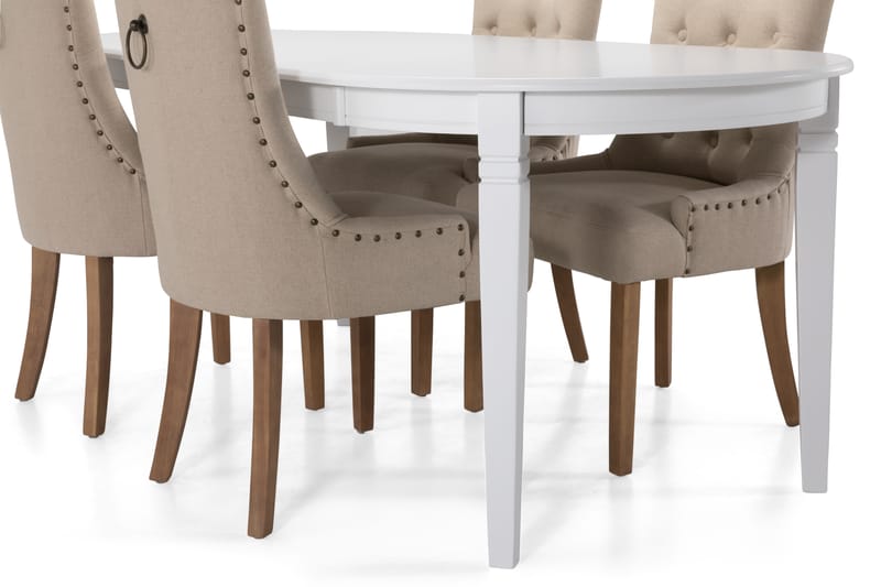 Läckö Spisebord 200 cm Oval - Hvid/Beige - Møbler - Borde - Spisebordssæt