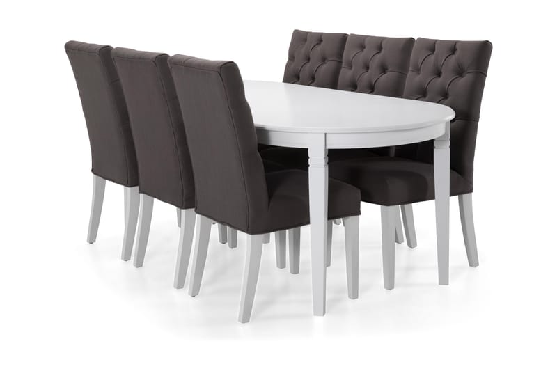 Läckö Spisebord 200 cm Oval - Hvid/Grå - Møbler - Borde - Spisebordssæt