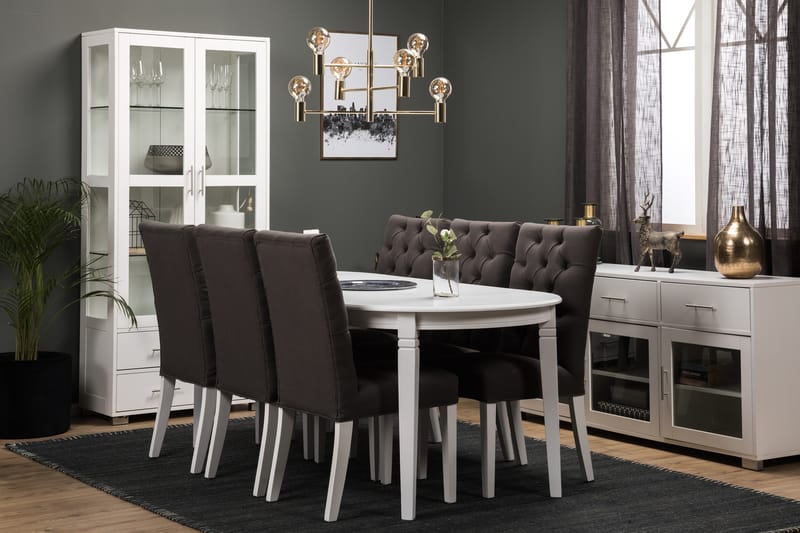 Läckö Spisebord 200 cm Oval - Hvid/Grå - Spisebordssæt