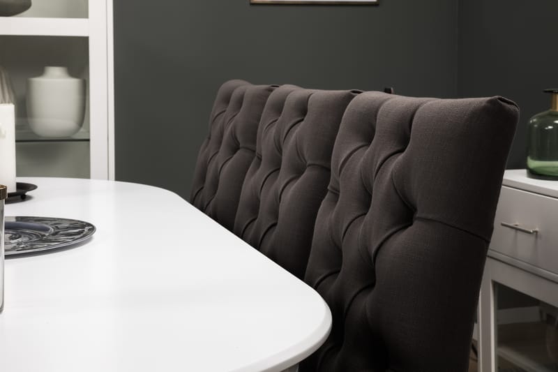 Läckö Spisebord 200 cm Oval - Hvid/Grå - Spisebordssæt