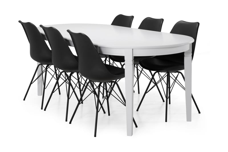 Läckö Spisebord 200 cm Oval - Hvid/Sort - Møbler - Borde - Spisebordssæt