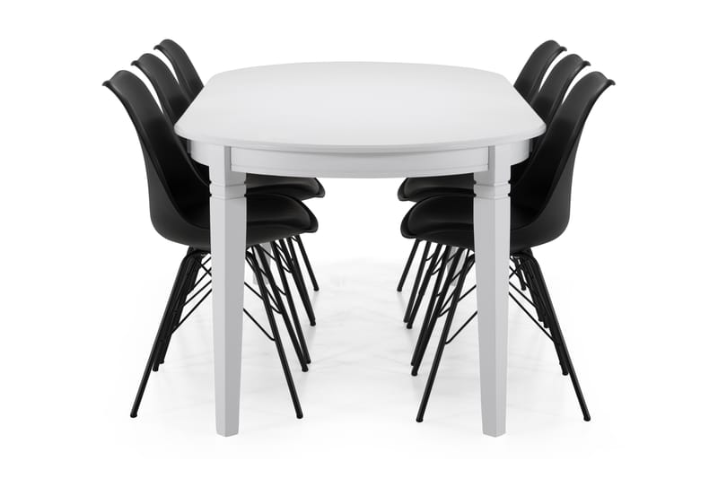 Läckö Spisebord 200 cm Oval - Hvid/Sort - Spisebordssæt