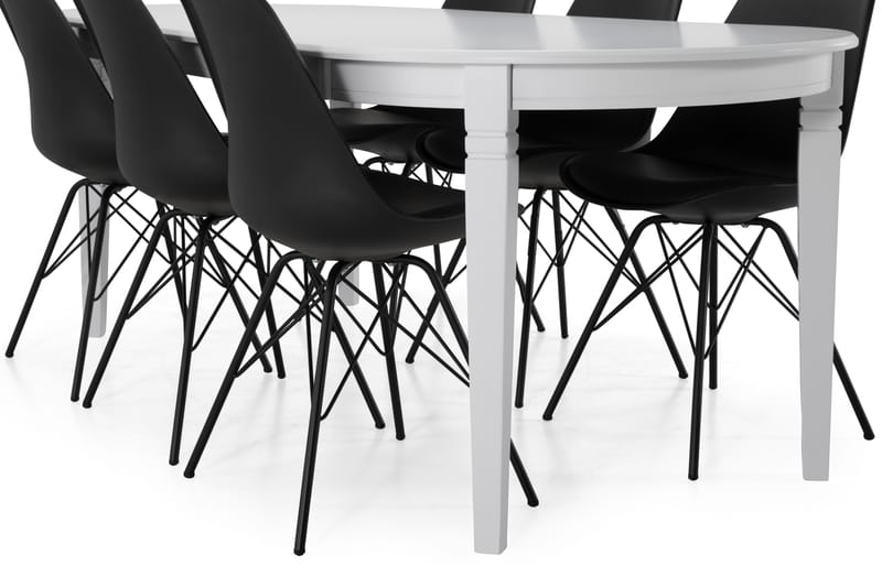 Läckö Spisebord 200 cm Oval - Hvid/Sort - Møbler - Borde - Spisebordssæt