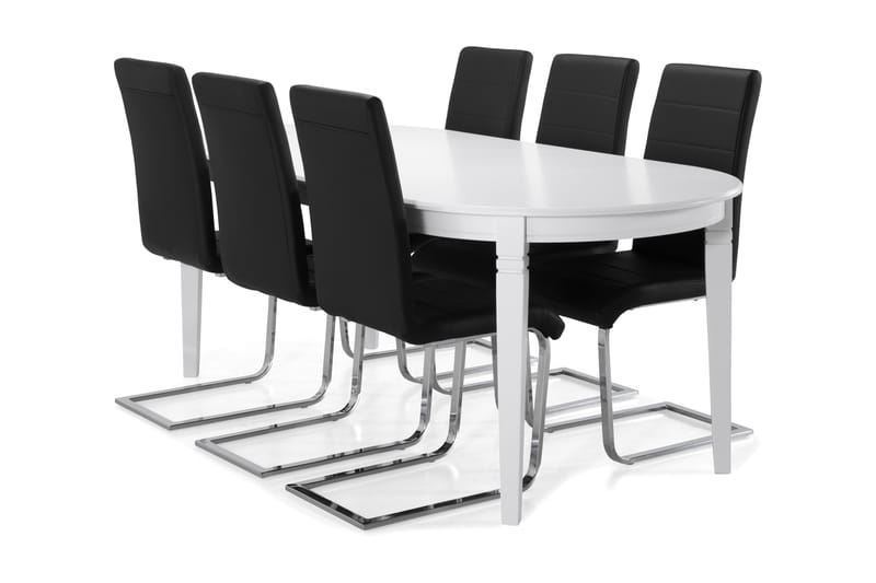 Läckö Spisebord 200 cm Oval - Hvid/Sort - Spisebordssæt