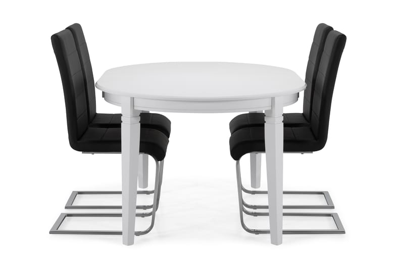 Läckö Spisebord med 4 stk Cibus Stole - Hvid/Sort/Krom - Spisebordssæt