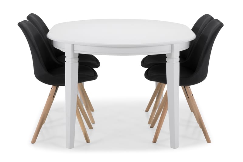 Läckö Spisebord med 4 stk Forum Stole - Hvid/Mørkegrå - Spisebordssæt