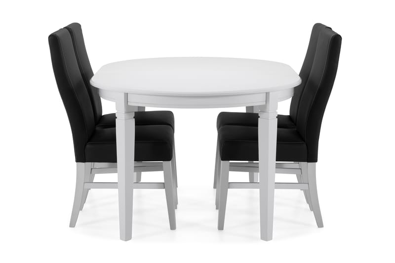 Läckö Spisebord med 4 stk Mazzi Stole - Hvid/Sort - Spisebordssæt