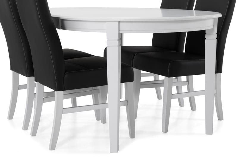 Läckö Spisebord med 4 stk Mazzi Stole - Hvid/Sort - Spisebordssæt