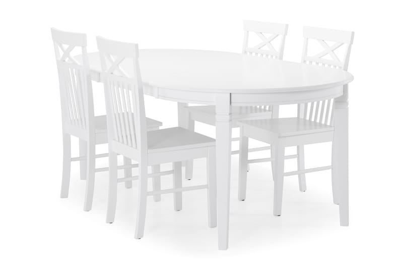 Läckö Spisebord med 4 stk Michigan Stole - Hvid - Spisebordssæt