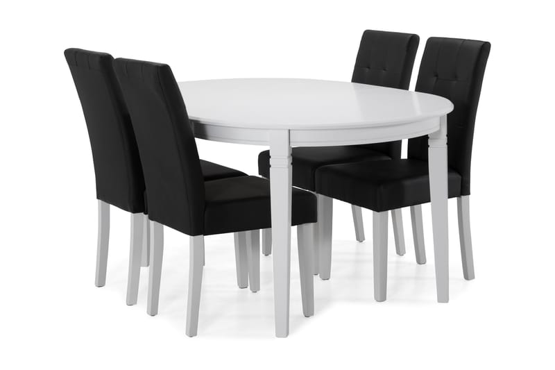 Läckö Spisebord med 4 stk Viktor Stole - Hvid/Sort PU - Spisebordssæt
