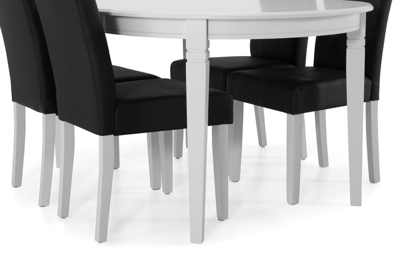 Läckö Spisebord med 4 stk Viktor Stole - Hvid/Sort PU - Spisebordssæt
