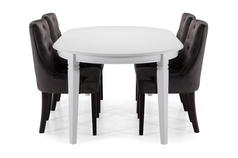 Läckö Spisebord med 4 stk Viktoria Lænestol - Mørkegrå/Velour - Spisebordssæt
