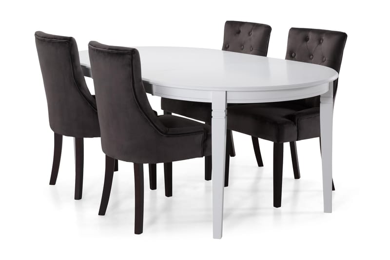 Läckö Spisebord med 4 stk Viktoria Lænestol - Mørkegrå/Velour - Spisebordssæt