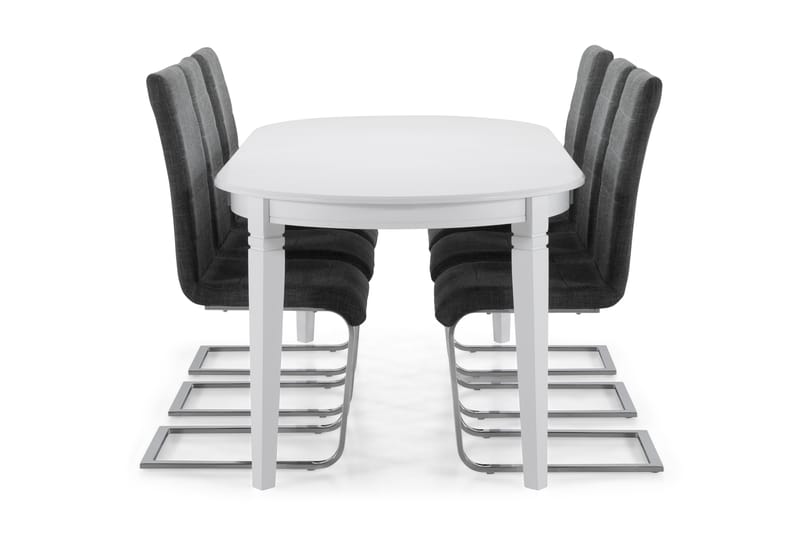 Läckö Spisebord med 6 stk Cibus Stole - Hvid/Grå - Spisebordssæt