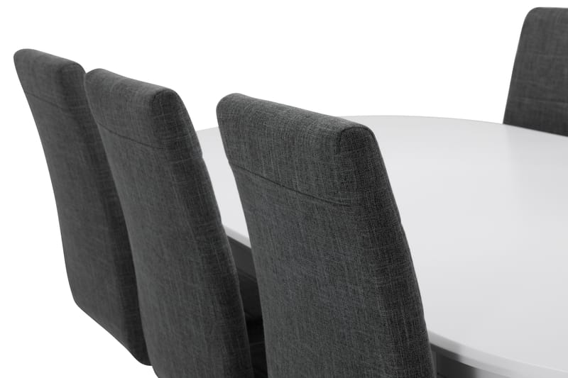 Läckö Spisebord med 6 stk Cibus Stole - Hvid/Grå - Spisebordssæt